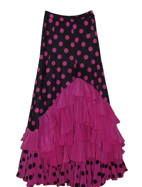WOMAN SEVILLANE OR FLAMENCO SKIRT BLACK POLKA DOT RED - Image 2