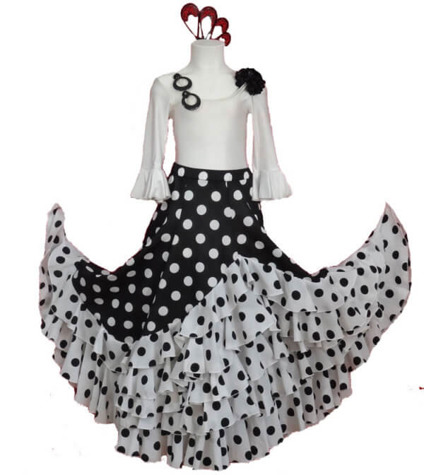 FLAMENCO CHILDREN SKIRT BLACK WITH STEERING WHEELS AND POLKA DOT BLACK AND BLEU - Image 4