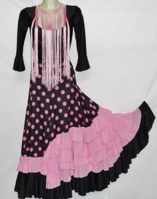 FLAMENCO CHILDREN SKIRT BLACK WITH STEERING WHEELS AND POLKA DOTS BLACK AND ROSE - Image 2
